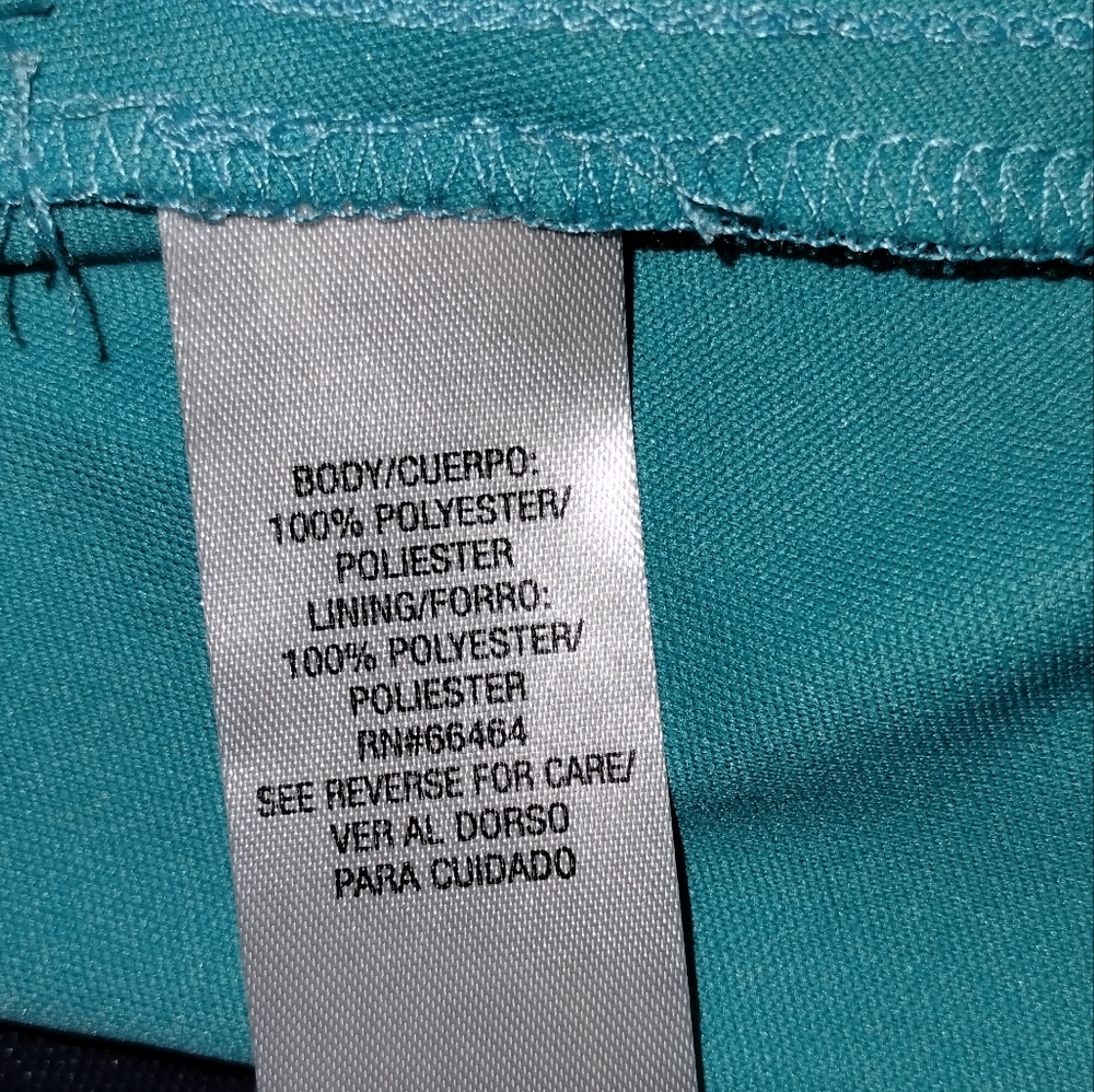 Sandra Darren turquoise dress ruffled faux wrap, floral, belted, size 10 - Picture 3 of 8